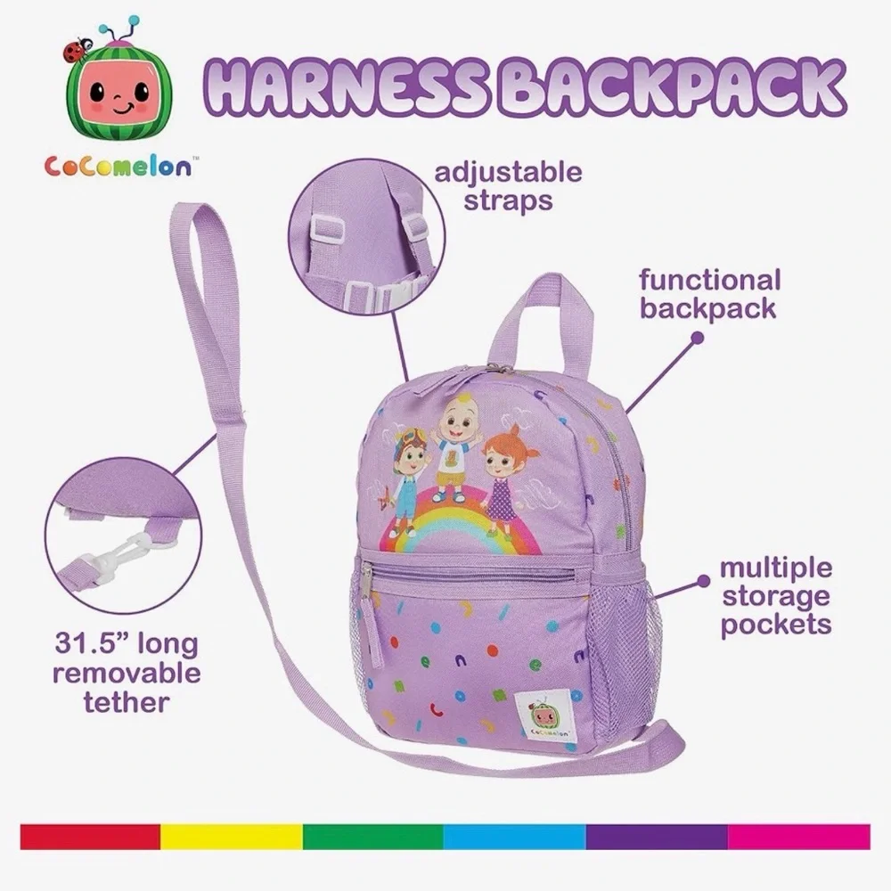 CoComelon Backpack with Safety Leash,Anti-lost Children Toddler Backpack Lilac